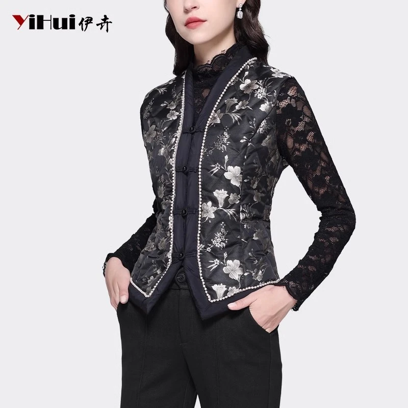 YIHUI伊卉中国风羽绒马甲背心内搭保暖白鸭绒WH231328