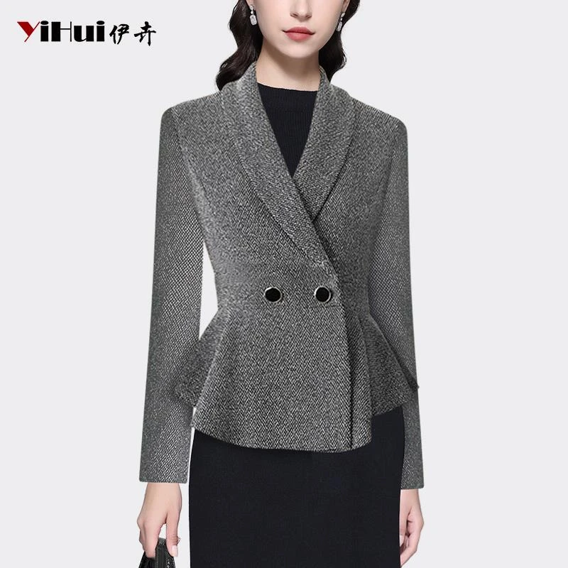 YIHUI伊卉欧洲站小香风毛呢外套女长袖气质职业显瘦修身WH231551