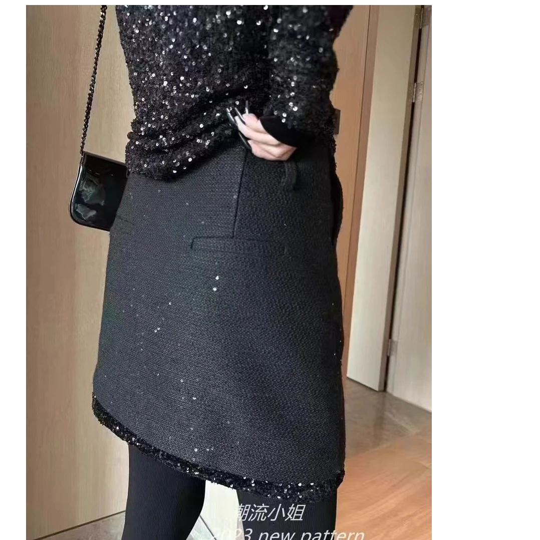 1234百搭洋气重亮片气质时尚显瘦女士外穿不规则网红休闲短裙