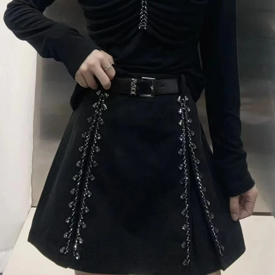 1281百搭洋气重工串珠气质时尚显瘦女士外穿不规则网红休闲短裙