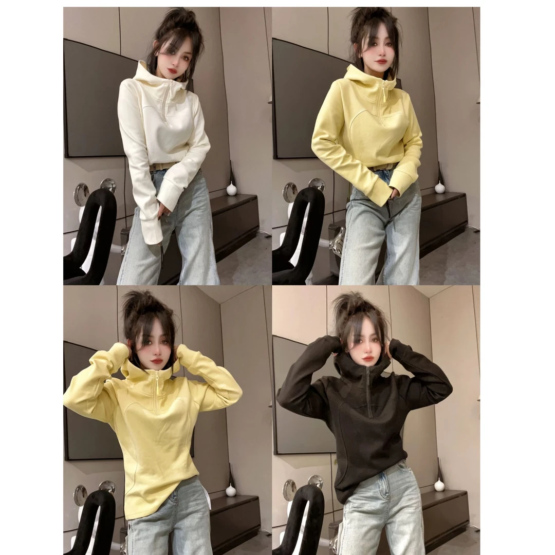 11553气质百搭连帽显瘦ins网红气质减龄洋气纯色长袖套头T恤