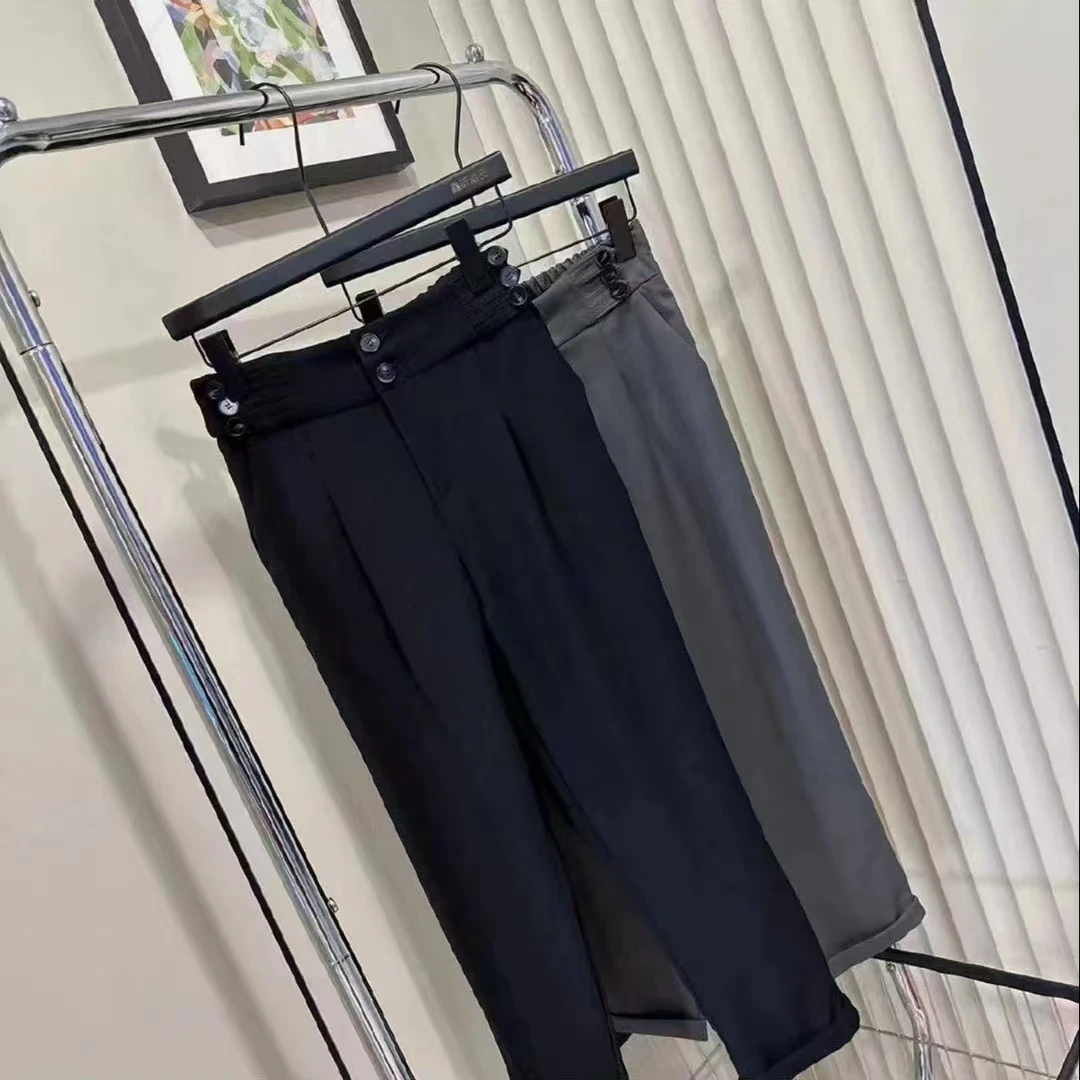 1721百搭洋气不规则双排扣新款显瘦减龄时尚休闲裤(单条裤子)