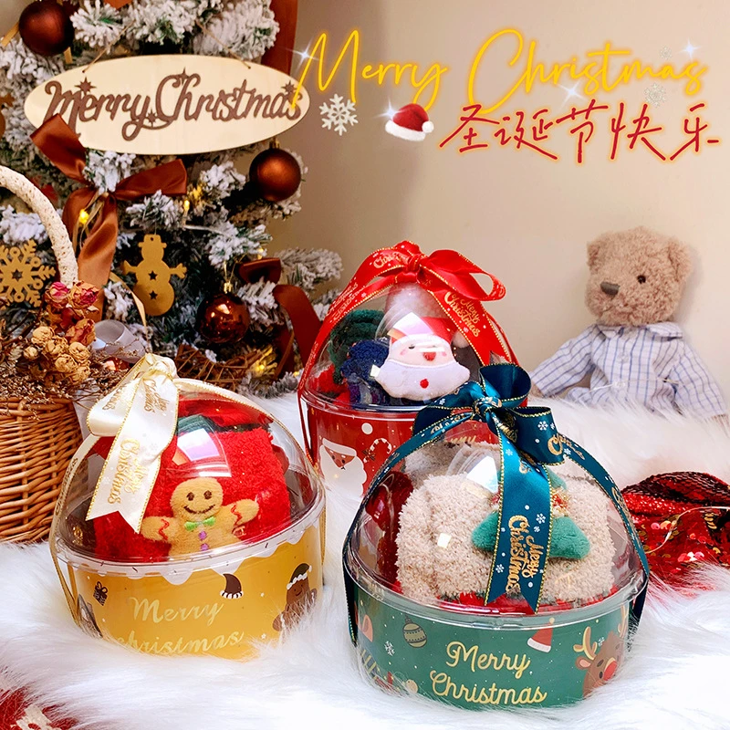 圣诞袜子女礼盒装饰珊瑚绒圣诞节挂饰情侣小礼物送女生卡通中筒袜