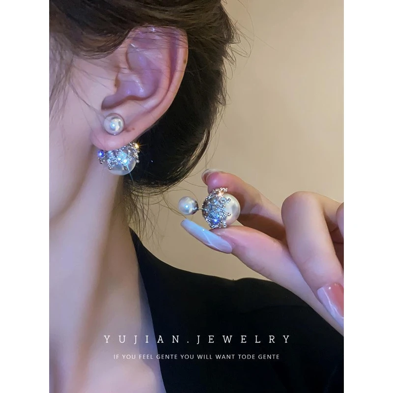 铜合金仿珍珠耳饰 D104《冷洛》前后戴珠珠耳环轻奢感气质名媛耳钉