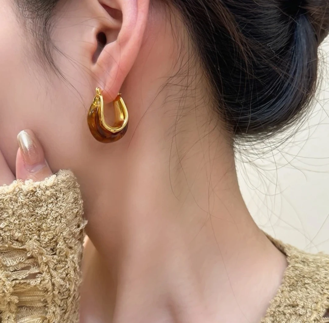 铜合金仿水晶耳饰 D057《Ankle》美拉德棕色琥色港风