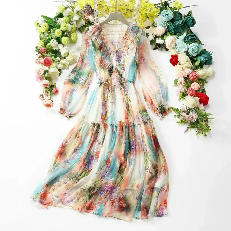 萍姐桑蚕丝气质高贵碎花大码连衣裙（具体以直播间为主）