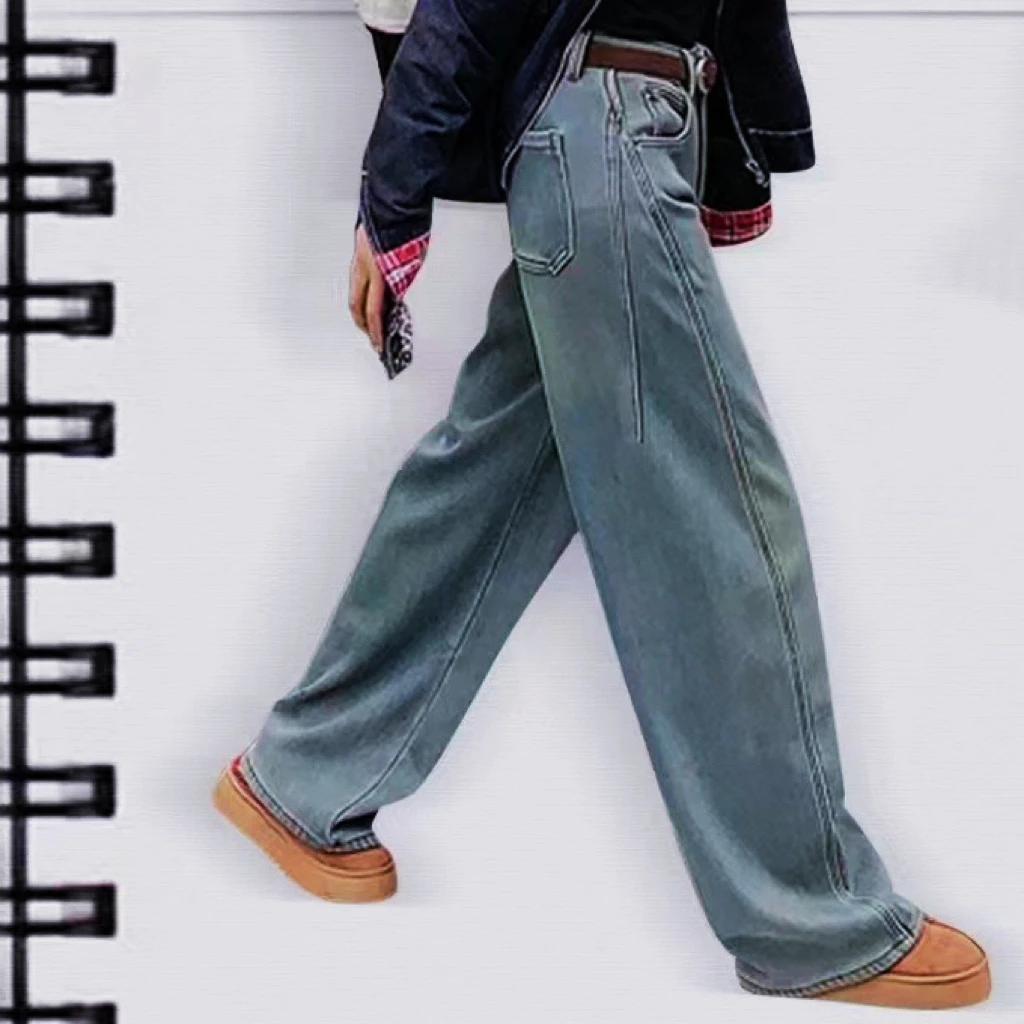 73199超柔超拽风弯刀阔腿牛仔裤（裤长105左右）