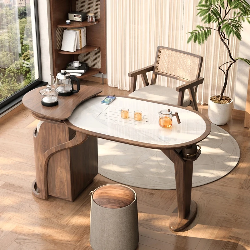 实木阳台茶桌家用新中式2024新款小户型现代简约岩板茶台桌