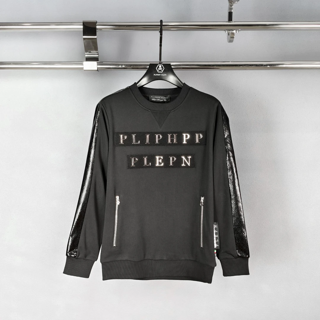 正品PP春秋蛇年蛇纹拼接金属字母保暖修身潮流男士圆领卫衣W3365