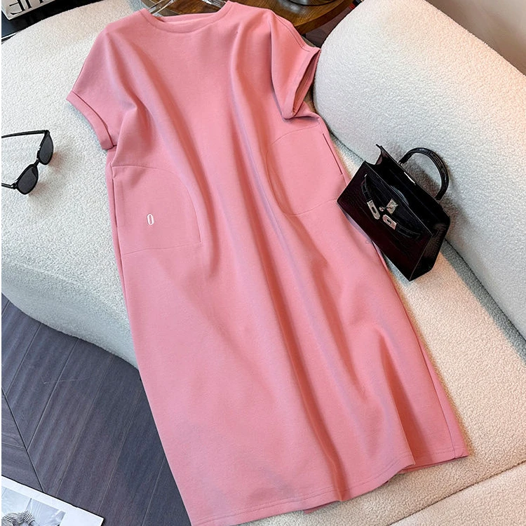 胖MM特大码300斤休闲高级感刺绣短袖T恤小店女夏季宽松中长款裙