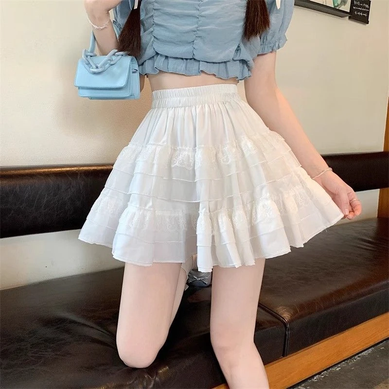 夏季新款半身裙白色设计感防走光裙子公主半身裙低腰显瘦半身裙