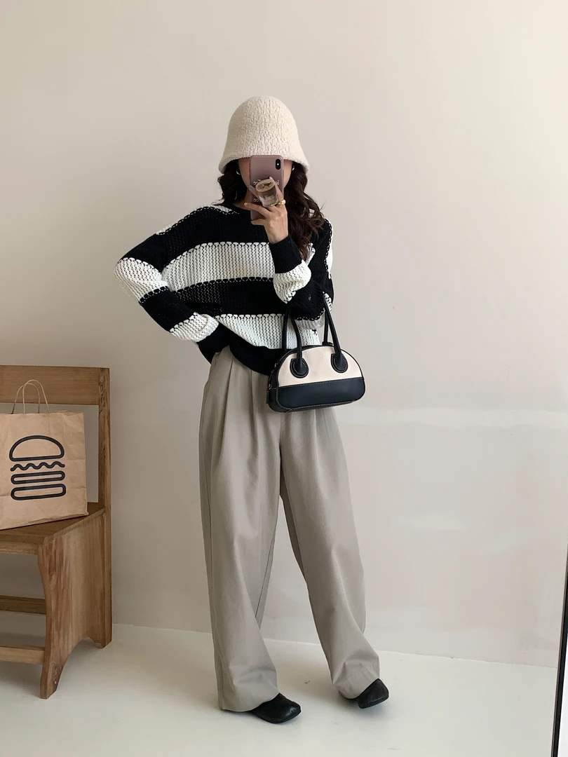 【潘潘.888831】2025早春新款撞色条纹-羊毛衫