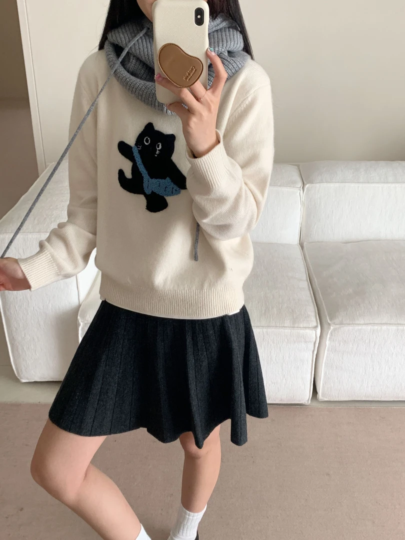 2024年秋冬新款50绵羊毛休闲学院风针织衫9528