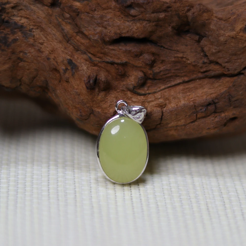 和田玉黄口挂件·包镶椭圆蛋面·S925银镶嵌·SHT0705