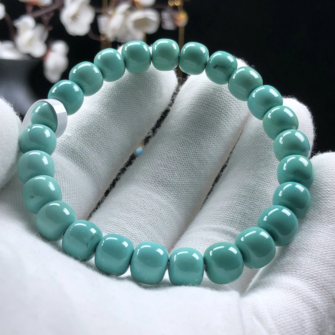 「石凡珠宝」原矿绿松石玉化老型手串 顶瓷顶色 保真保天然