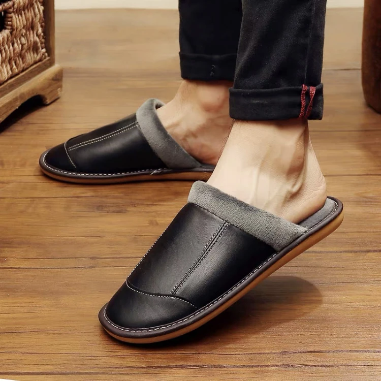 秋冬羊皮拖鞋室内居家防滑家居木地板厚底家用真皮保暖棉拖鞋男女