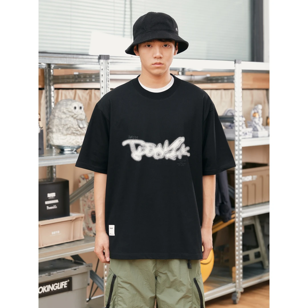 2023国潮原创cityboy宽松男女手绘涂鸦重磅小领口半袖体恤短袖T恤