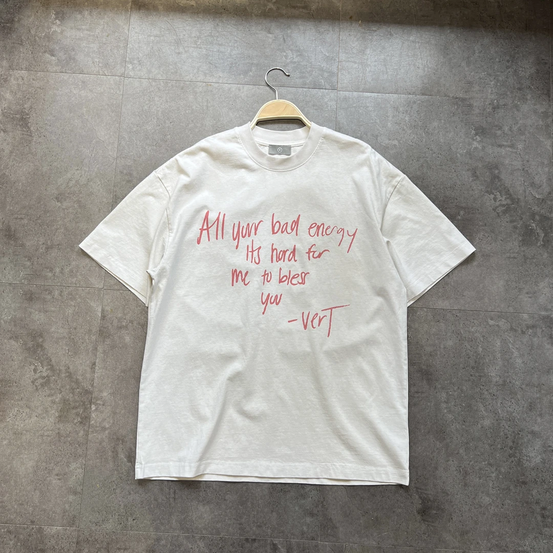 2024新款280g重磅小领口手写字母半袖宽松体恤男女短袖T恤潮美式t