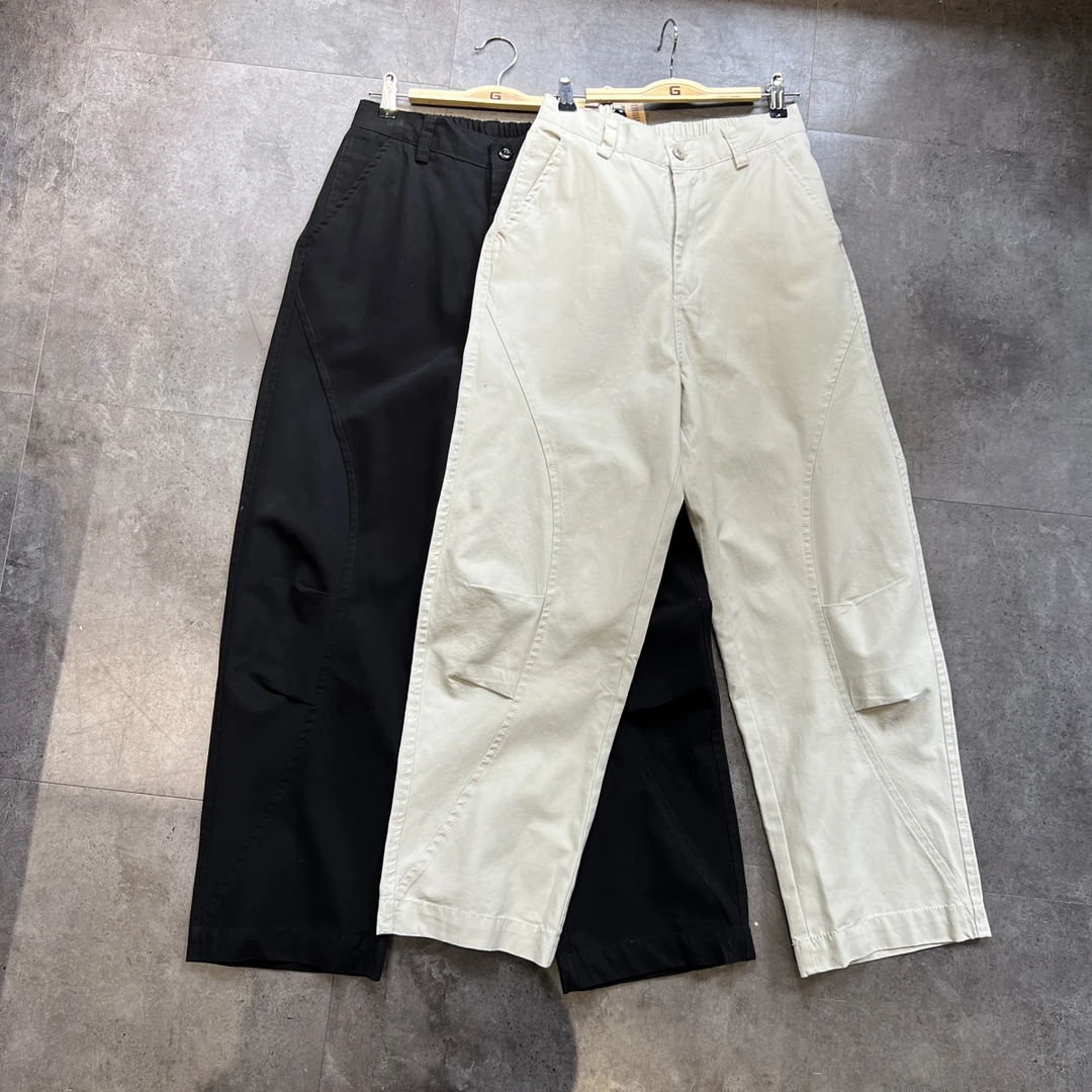 2024日系阿美咔叽宽松简约纯色直筒工装裤休闲男女粗布裤日潮极简