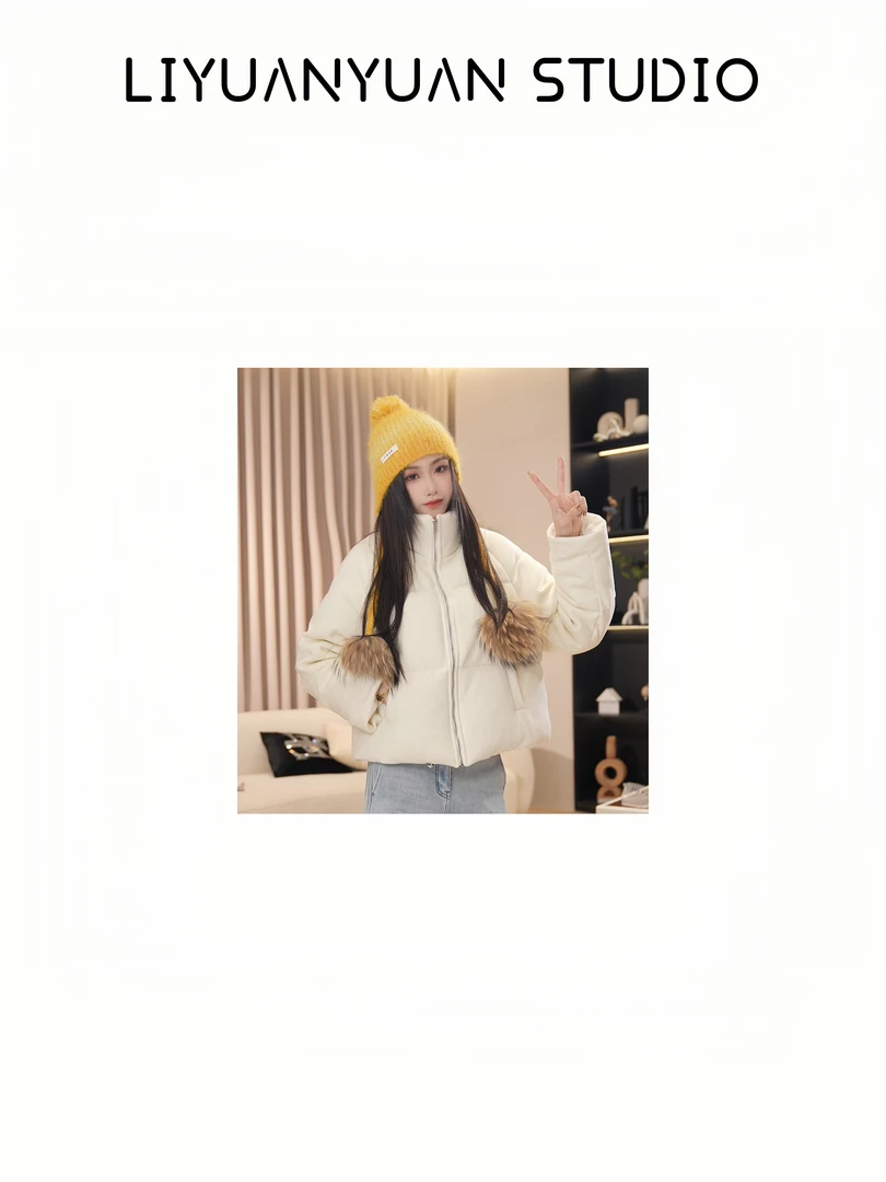 【元元】冬季必备通勤面包拼接百搭气质显瘦时尚短款羽绒服1137