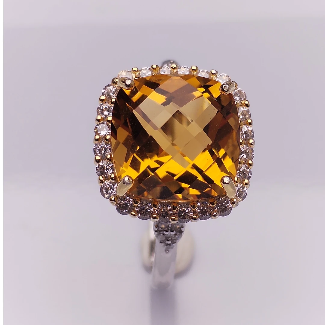 轻奢时尚气质经典百搭天然黄水晶满钻镶嵌戒指精美银戒送女友礼物