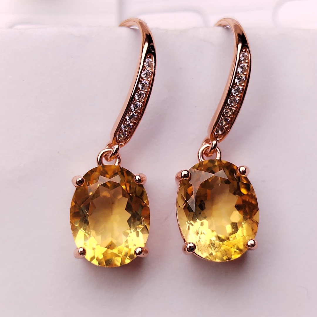 天然黄水晶耳钩时尚轻奢气质经典百搭简约精致黄色甜美S925银镶嵌