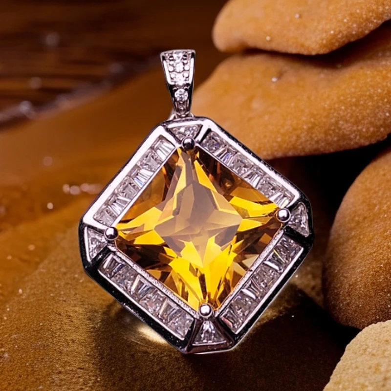 天然黄水晶雷迪恩切吊坠时尚气质经典百搭满钻轻奢S925银镀金镶嵌