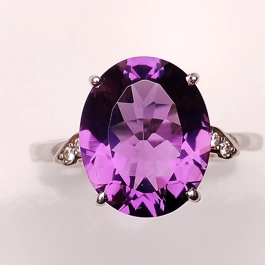天然巴西紫水晶女戒时尚优雅火彩爆闪简约轻奢小众定制银镀金镶嵌
