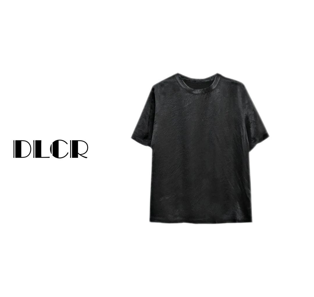 DLCR【大琳】2024夏季新款设计感轻奢醋酸短袖时尚休闲百搭上衣黑