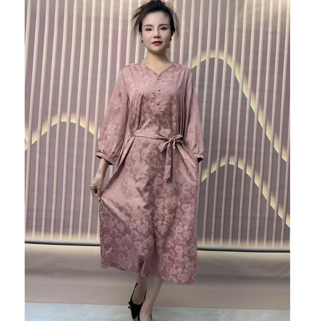 【久久】蔷薇粉韵  减龄显瘦气质收腰时尚连衣裙夏季碎花长袖洋气