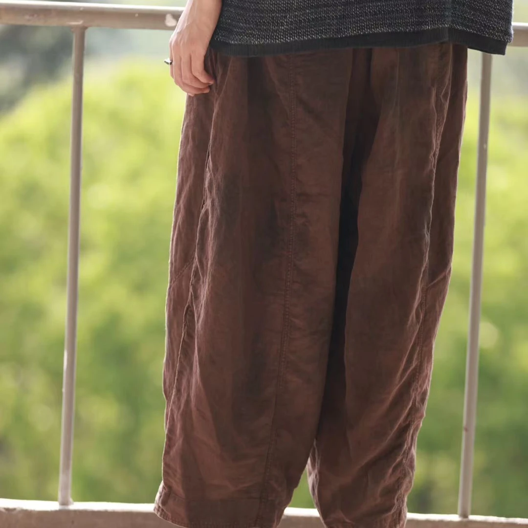 荼35325夏季复古汉麻宽松休闲裤子