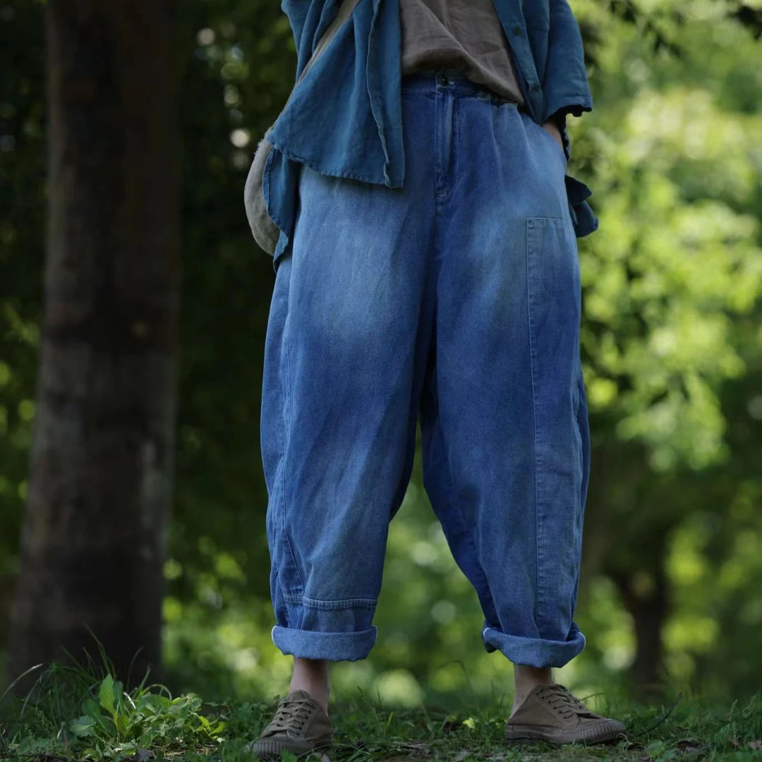 衣路37665百搭大码复古宽松牛仔裤