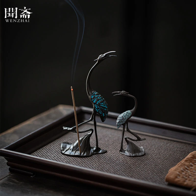 闻斋仙鹤香插器家用中式香薰禅意仿古香炉座青鹤线香盘摆件工艺