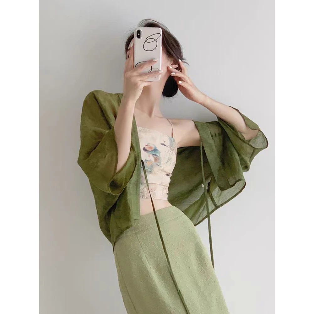复古雪纺防晒衣开衫女夏新款配裙子外搭披肩短款开衫外套轻薄罩衫