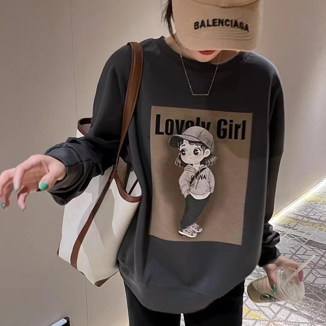 【MANWANER】爆款时尚休闲韩版长袖T恤女装卫衣圆领百搭春秋秋冬