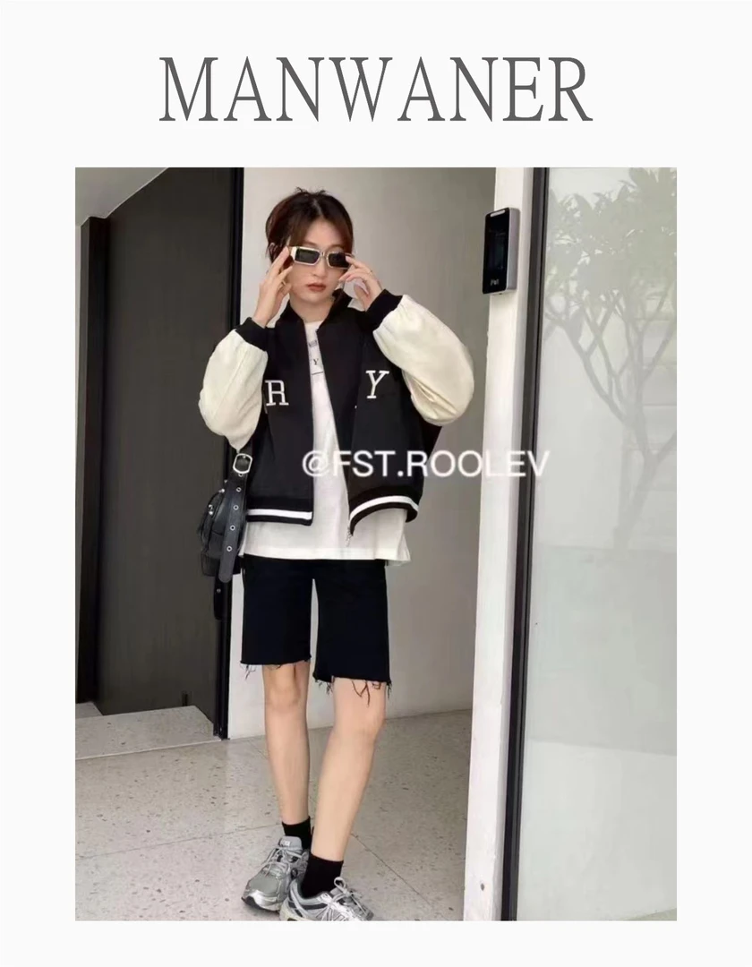 【MANWANER】新款时尚潮流美式学院风棒球服外套女休闲百搭拼接撞色