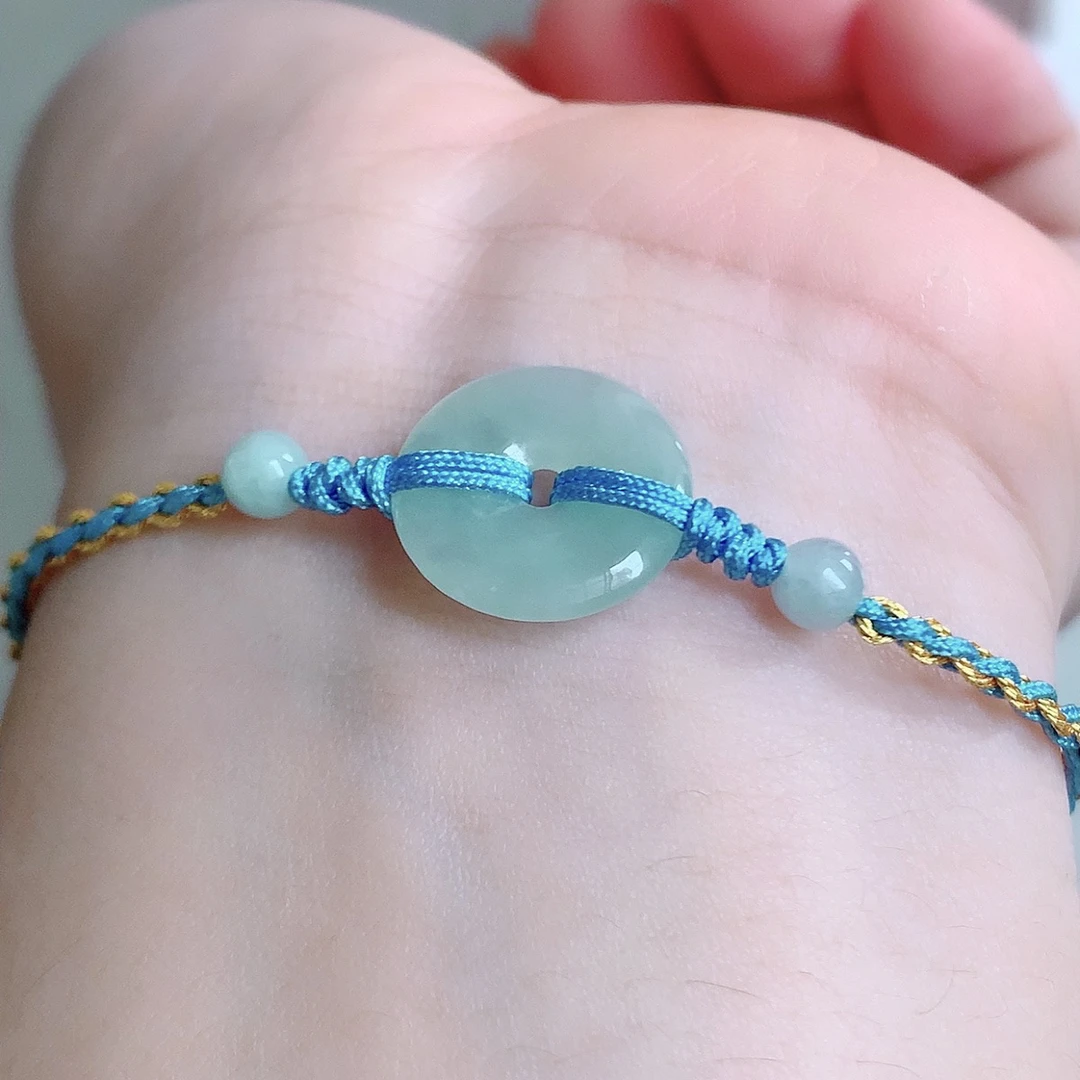 天然翡翠冰润纯手工编织翡翠平安扣手串翡翠百搭手链特价无证书