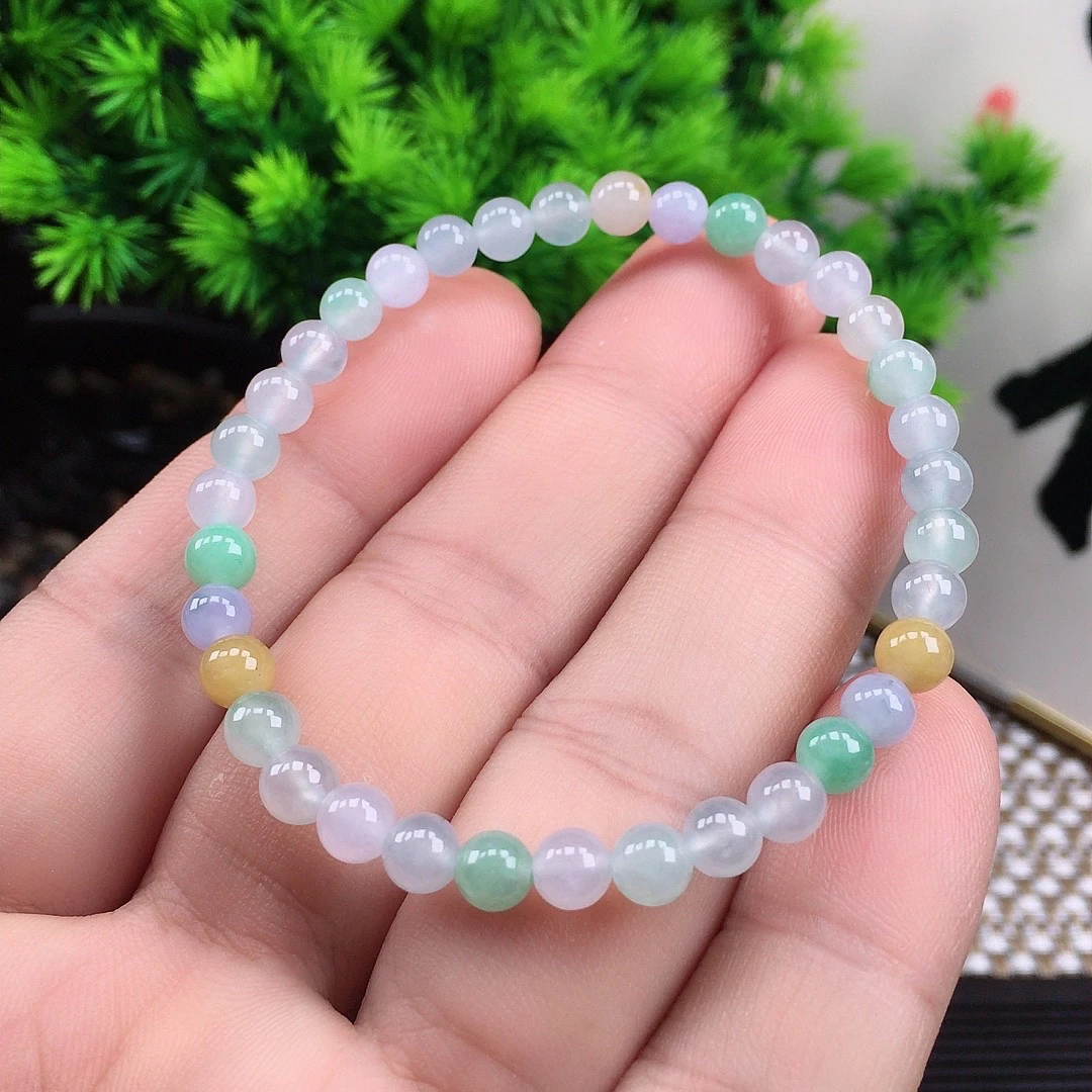 缅甸天然A货翡翠冰润彩色手串时尚女士手链