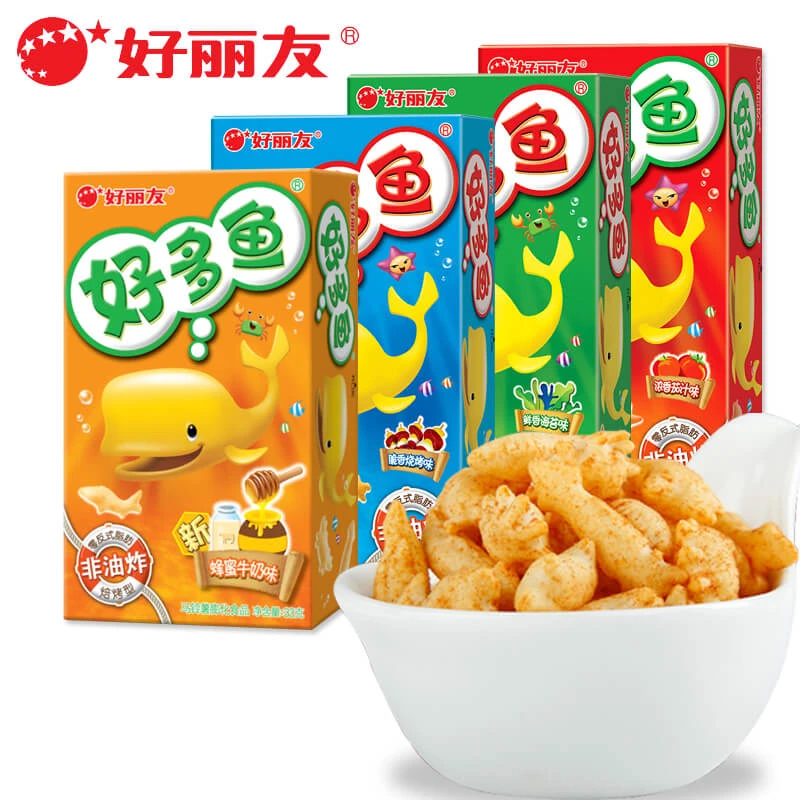 好丽友好多鱼盒马铃薯膨化休闲食品好多鱼饼干零食随机口味/盒