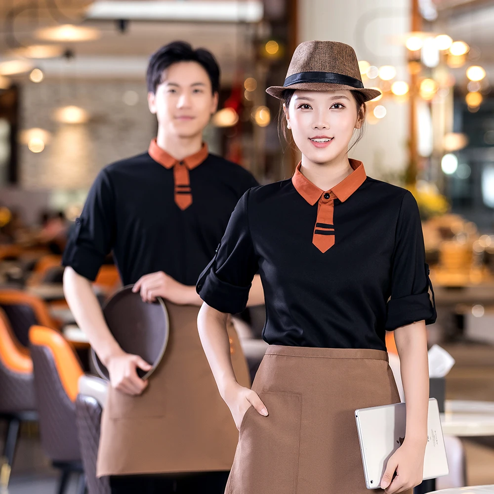 餐饮服务员工作服长袖秋冬装酒店餐厅饭店火锅前厅男女工作服定制