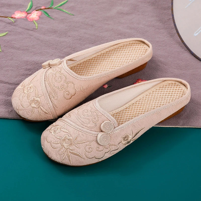 毓禅2023春季新款义绣绣花鞋拖鞋家居鞋直播牛筋底百搭老北京布鞋
