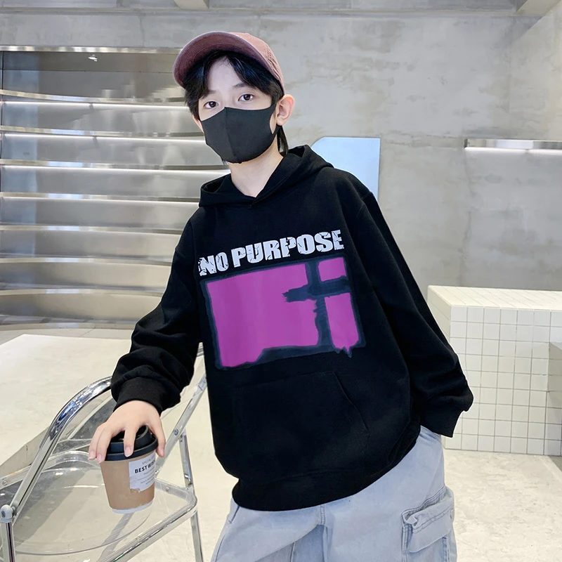 男中大童春秋款连帽美式字母卫衣潮牌时尚百搭2024宽松休闲款洋气