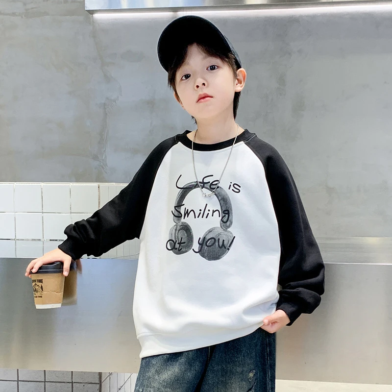 儿童装秋装圆领卫衣2024新款春秋款中大童男孩春季帅气上衣潮男童