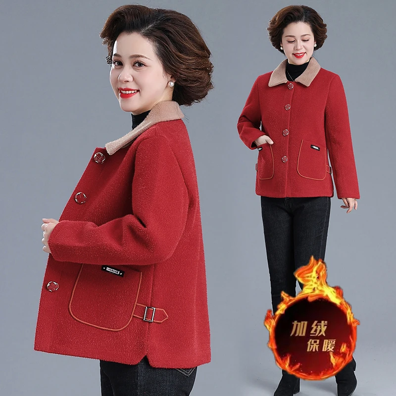 中年妈妈冬装仿貂绒外套皮草大衣短款洋气中老年秋冬毛呢加绒上衣