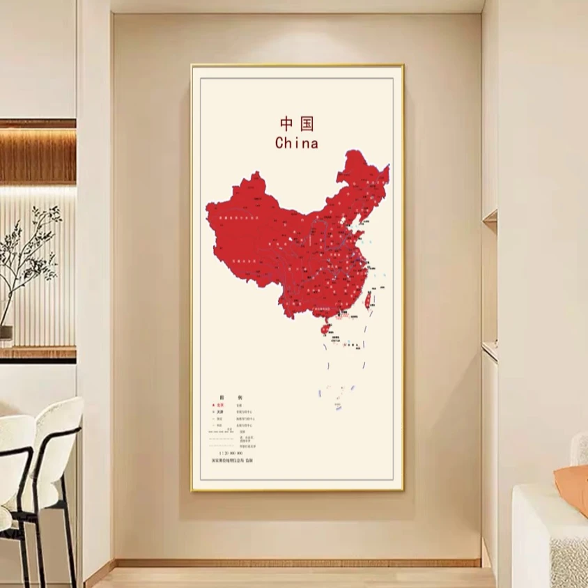 新款地图入户玄关装饰画红色高级感走廊挂画大气高档过道尽头壁画