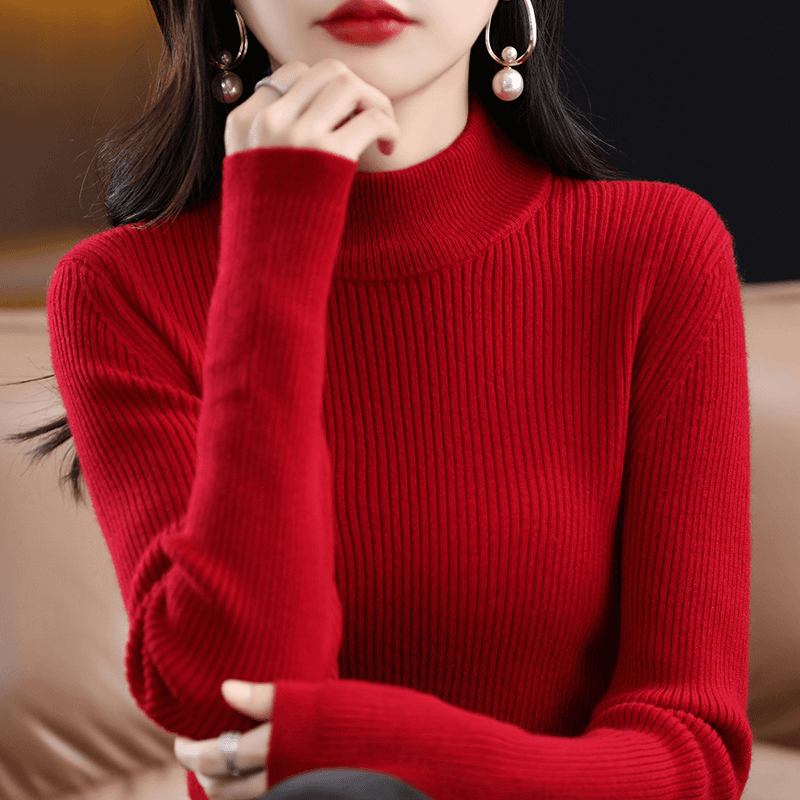 通勤百搭紧身毛衫半高领针织衫女秋冬加厚打底衫内搭修身中领毛衣