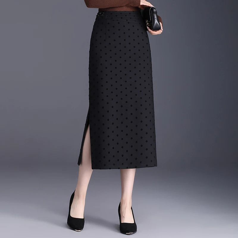 洋气时尚波点提花百搭开叉国风半身裙女2024秋季新款高腰包臀裙潮