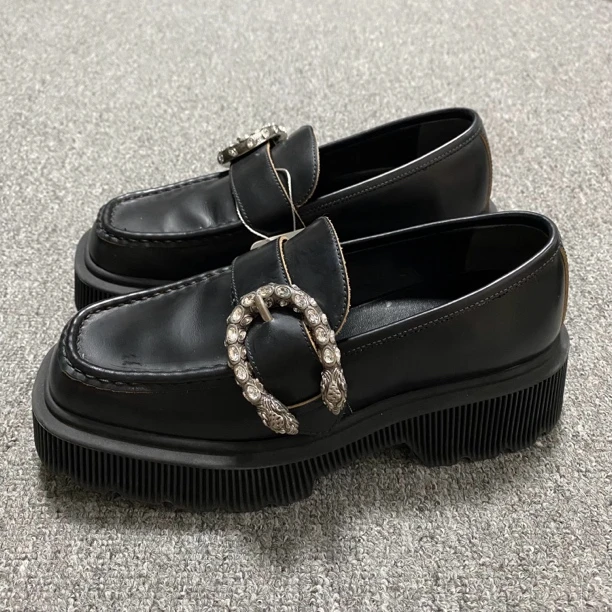 99新/36.5码/古驰/Gucci/酒神钻扣厚底乐福鞋/BF00398