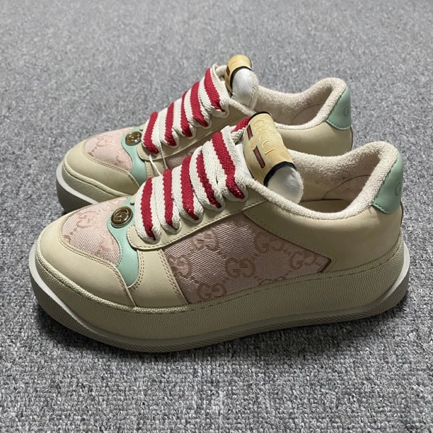 97新/35码/Gucci/古驰/粉色老花拼接胖丁鞋/BF00154