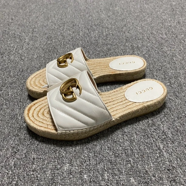 全新未使用 GUCCI/古驰 全新/35码/白色马蒙草编底拖鞋/BF00568